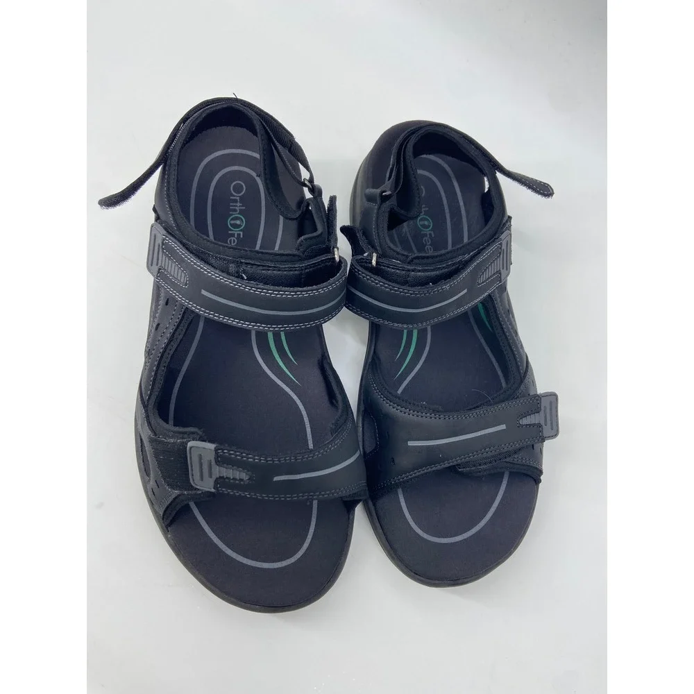 Orthofeet Sandals Men 10.5 EE Wide Black Gemini 566 Orthopedic Comfort Walking